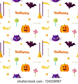 Happy Halloween Print Seamless Pattern. Vector Illustration. Trick or Treat.