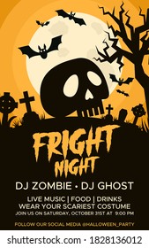 Happy Halloween promo flyers with Halloween elements, graves, cemetery and skull. Halloween party poster. Vector