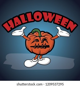 happy halloween, pumpkin with arms and legs, the inscription halloween