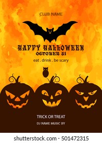 Happy Halloween with pumpkin, bat and owl / Happy Halloween Poster.



