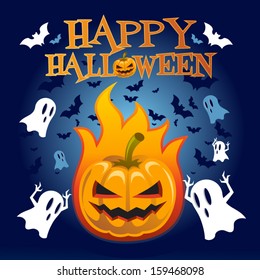 Happy Halloween, Pumpkin, Bats and Ghosts Vector illustration