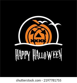 Happy Halloween. Pumpkin with birds and dark background.