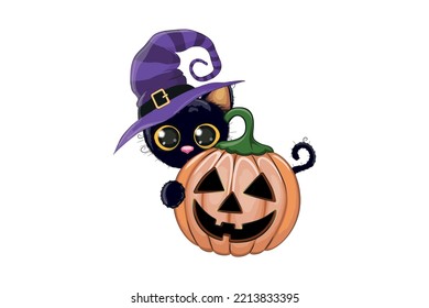 Happy Halloween Pumpkin  with black cat