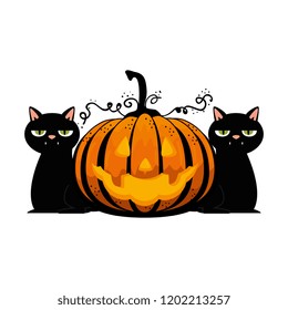 happy halloween pumpkin with black cats