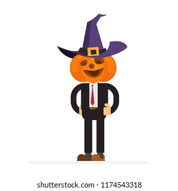 happy halloween pumpkin businessman