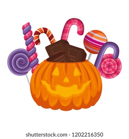 happy halloween pumpkin with candies
