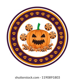 happy halloween pumpkin with candies seal