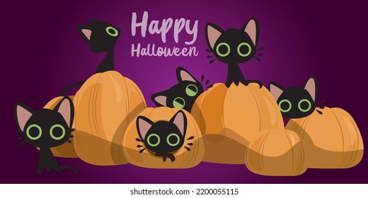 Happy Halloween Pumpkin and Cat Illustration vector creative