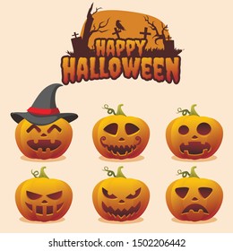 happy halloween pumpkin character set design vector