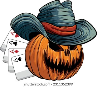 Happy Halloween Pumpkin cowboy hat on white background