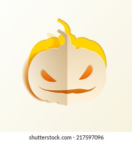 Happy Halloween! Pumpkin cut of paper. Icon. Flat design. background. Vector illustration.