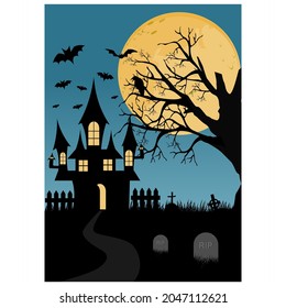 Happy Halloween pumpkin design on moon background, illustrations inspiration vector.