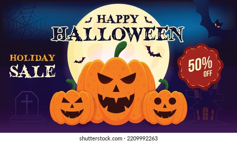 Happy Halloween pumpkin design on moon background high quality vector Illustration