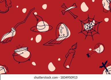 
Happy Halloween. Pumpkin doodle on orange purple and white background. Helloween lettering. Design for wrapping paper, paper packaging, textile, party invitation, greeting card. Vector illustration