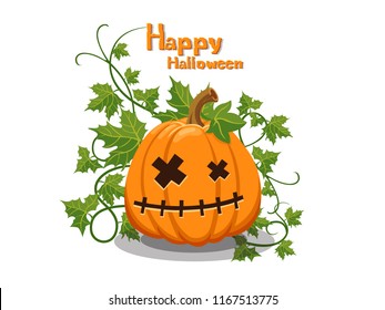 Happy Halloween. The pumpkin with emotions face isolated on white background. Vector cartoon Illustration.