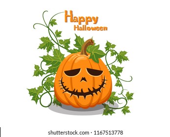 Happy Halloween. The pumpkin with emotions face isolated on white background. Vector cartoon Illustration.