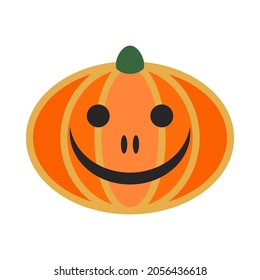 Happy Halloween pumpkin face isolated on white background. Orange smiling pumpkin. Squash for Halloween or Thanksgiving Day. Vector flat color icon for apps and websites. Simple design element.