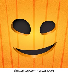 Happy halloween pumpkin face on orange background.Paper art style vector illustration.