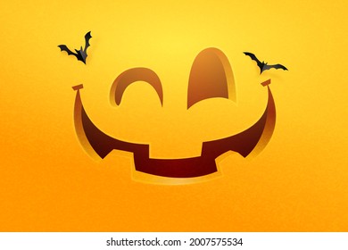 Happy halloween pumpkin face on orange background.Vector illustration.