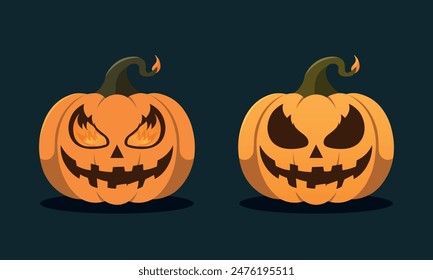 Happy Halloween Pumpkin flat vector illustration. Scary and Creepy Pumpkin vector