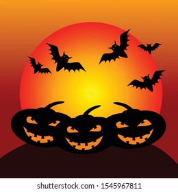 happy halloween pumpkin, with full moon background vector illustration