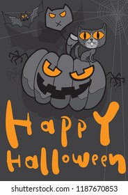 happy halloween pumpkin ghost and devil cartoon poster and background