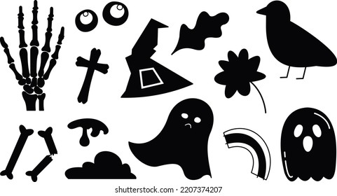 Happy Halloween Pumpkin ghost doodle elements isolated vector Silhouettes