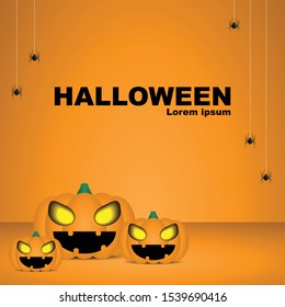 Happy halloween Pumpkin Ghost and Spider Orange background for adding text and logos Illustration isolated vector