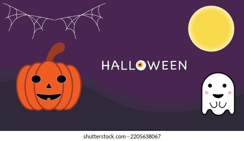 Happy Halloween! Pumpkin and ghost. Trick or treat. Perfect banner, ads or party invitation background. Spooky. Fun party celebration. Night. 31 October. Vector Illustration.
