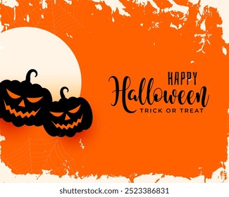 happy halloween pumpkin grungy background with full moon vector