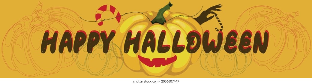 happy halloween with pumpkin and hand
