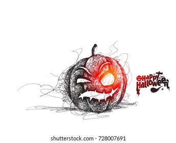Happy Halloween pumpkin, Hand Drawn Sketch Vector illustration. 