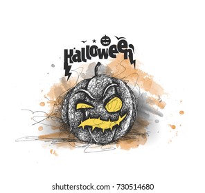 Happy Halloween pumpkin, Hand Drawn Sketch Vector