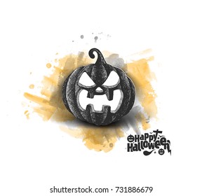 Happy Halloween pumpkin, Hand Drawn Sketch Vector