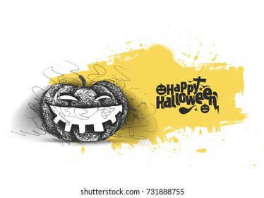 Happy Halloween pumpkin, Hand Drawn Sketch Vector