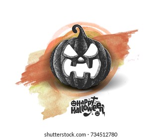 Happy Halloween pumpkin, Hand Drawn Sketch Vector