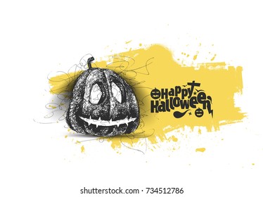 Happy Halloween pumpkin, Hand Drawn Sketch Vector