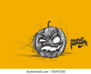 Happy Halloween pumpkin, Hand Drawn Sketch Vector