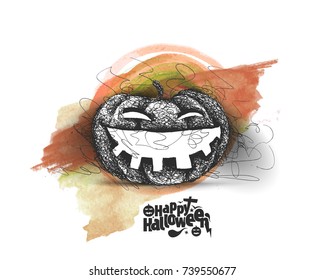 Happy Halloween pumpkin, Hand Drawn Sketch Vector