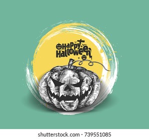 Happy Halloween pumpkin, Hand Drawn Sketch Vector