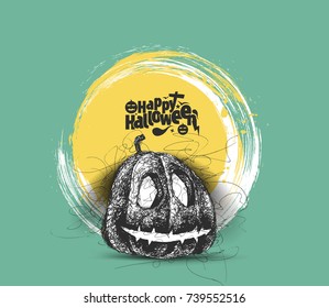 Happy Halloween pumpkin, Hand Drawn Sketch Vector