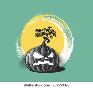 Happy Halloween pumpkin, Hand Drawn Sketch Vector
