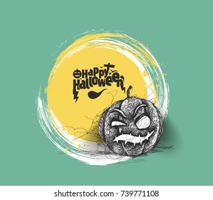 Happy Halloween pumpkin, Hand Drawn Sketch Vector