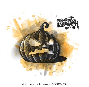 Happy Halloween pumpkin, Hand Drawn Sketch Vector