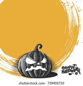 Happy Halloween pumpkin, Hand Drawn Sketch Vector