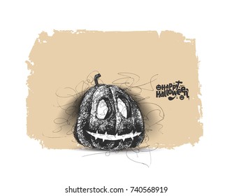 Happy Halloween pumpkin, Hand Drawn Sketch Vector