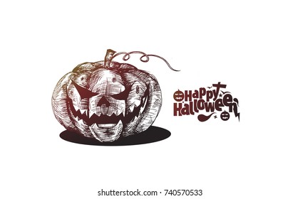 Happy Halloween pumpkin, Hand Drawn Sketch Vector