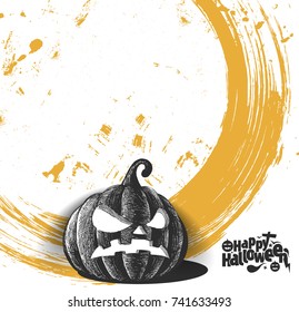 Happy Halloween pumpkin, Hand Drawn Sketch Vector