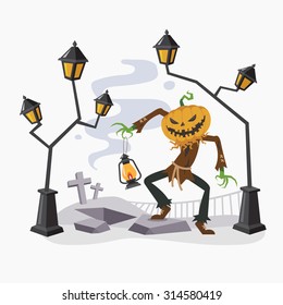 Happy Halloween with Pumpkin Head, Vector illustration