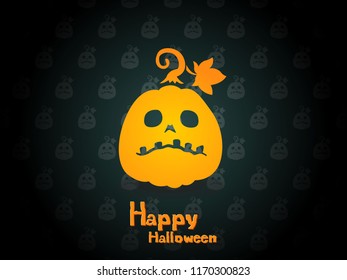 Happy Halloween. The pumpkin icon with emotions face isolated on pattern background. Vector cartoon Illustration.